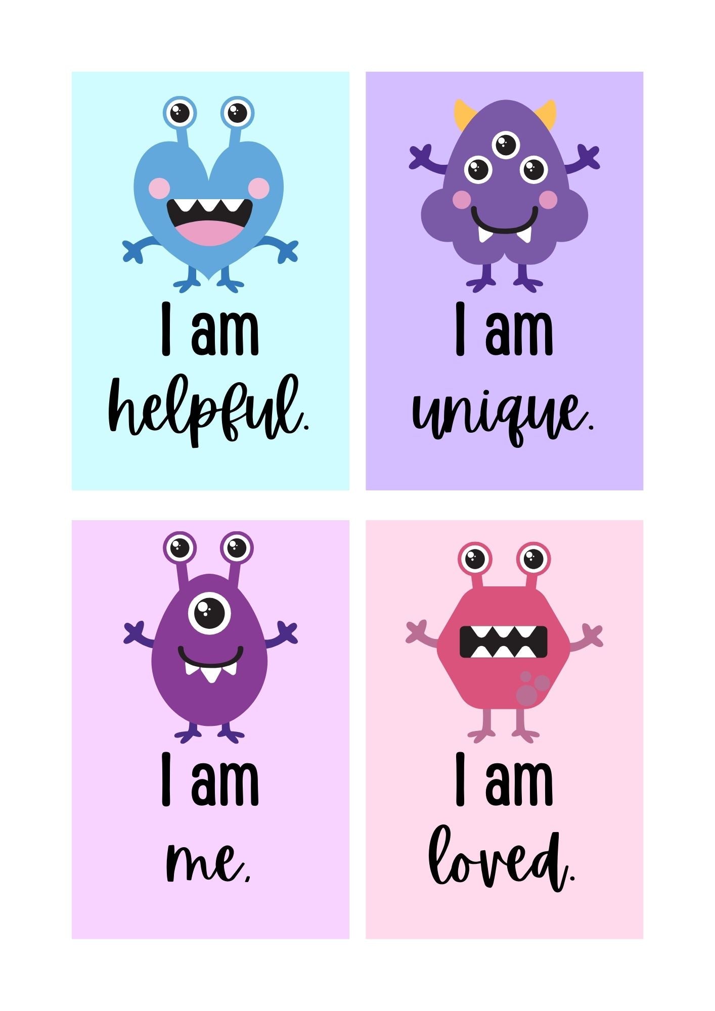 Emotions and monsters, Childrens mental health work book, emotion work book with positive cards!