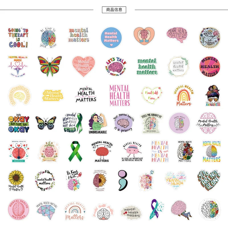 Mental Health Awareness Stickers - 10/30/50pcs Pack for Car, Helmet, DIY, Gift Box, Bike, Guitar, Notebook, Skate