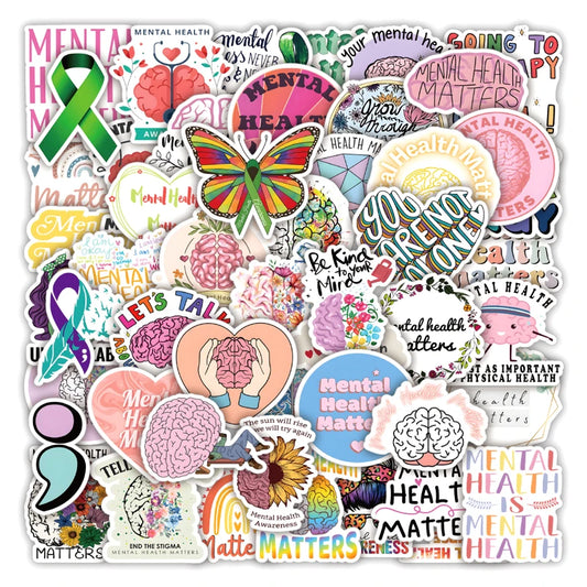 Mental Health Awareness Stickers - 10/30/50pcs Pack for Car, Helmet, DIY, Gift Box, Bike, Guitar, Notebook, Skate